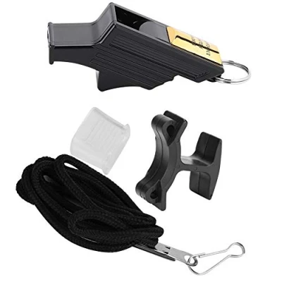 Abbildung von Tbest Schiedsrichterpfeife Professionelle Schiedsrichter Pfeifen Trainerpfeife Signalpfeife ABS Sportpfeife Cam Überlebenspfeifen mit Clip für Fußball Basketball Volleyball(Schwarz &amp; Gold)