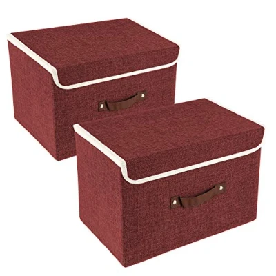 Abbildung von TYEERS Faltbare Aufbewahrungsbox mit Deckel, Stoff, Waschbare, Kisten Aufbewahrung 38x25x25 cm, 2 Stück, Rotwein