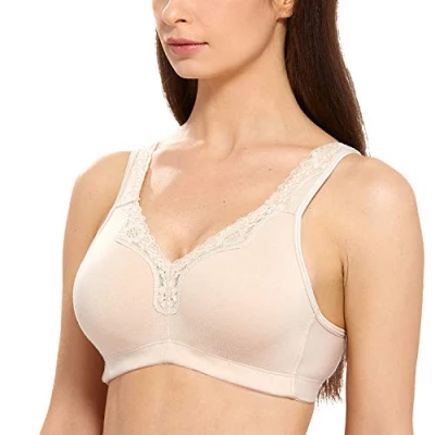 Abbildung von DELIMIRA Damen Cotton BH Ohne Bügel Baumwolle Große Größen Vollschalen Polster Beige 100C
