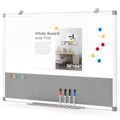 Abbildung von Swansea Whiteboard Magnettafel und Pinnwand Filz 90x60cm,Kombination Trocken abwischbar Tafel für Kinderzimmer,Wohnung, Büro, Küche Schule