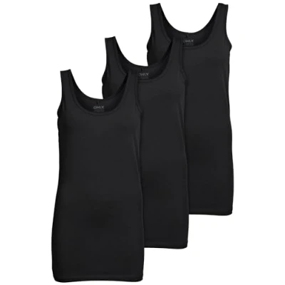 Abbildung von ONLY 3er Pack Damen Basic Tops Tank Top Schwarz lang 15201465 (S, (Black))