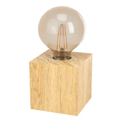 Abbildung von EGLO Tischlampe Prestwick 2, Deko Tischleuchte, Nachttischlampe Würfel aus Holz in Natur, FSC100HB, Tisch Lampe für Wohnzimmer und Schlafzimmer, E27 Fassung, Braun