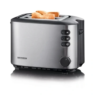 Abbildung von SEVERIN Automatik Toaster mit 2 Toastschlitzen, Brötchenaufsatz, Edelstahl zum Toasten, Auftauen und Erwärmen, 850 W, gebürstet/schwarz, AT 2514