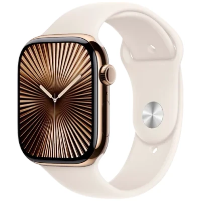 Abbildung von Apple Watch Series 10 4G 46mm Gold Titanium (Beiges Gumiarmband M/L)