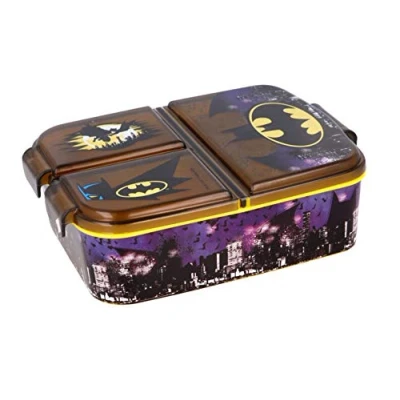 Abbildung von Theonoi Kinder Brotdose Lunchbox Sandwichbox mit Fächern Brotbox Unterteilung Kindergarten aus Kunststoff BPA frei (Batman)