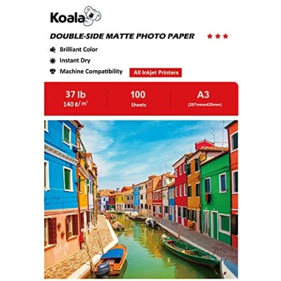 Abbildung von Koala Fotopapier für Tintenstrahldrucker, Doppelseitig, Matt, A3, 140 g/m², 100 Blatt. Geeignet zum Drucken von Fotos, Zertifikaten, Broschüren, Flyern, Faltblättern, Grußkarten, Kalendern, Kunst