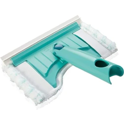Abbildung von Leifheit Badwischer Bath Cleaner mit 360 Drehgelenk, Fliesenwischer Mikrofaser Bezug und Click System, Badreiniger für Fliesen Fugen Abziehlippe runder Aussparung Amaturen