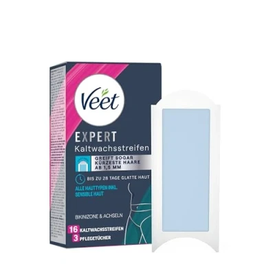 Abbildung von Veet Expert Kaltwachsstreifen Bikinizone &amp; Achseln Wachsstreifen zur Haarentfernung für alle Hauttypen inkl. sensibler Haut 8 Doppelstreifen = 16 Streifen