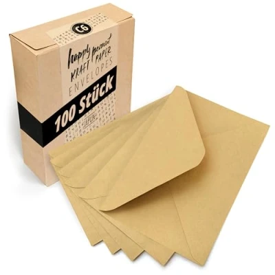 Abbildung von Japun Briefumschläge (100 Stück) aus braunem vintage Kraftpapier, Kuvert, Umschlag ohne Fenster DIN C6 162 x 114 mm