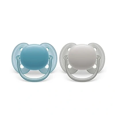 Abbildung von Philips Avent ultra soft Schnuller 2er Pack, BPA freier, weicher für Babys von 6 18 Monaten, inklusive Transport und Sterilisationsbox, grau/petrol (Modell SCF091/17)