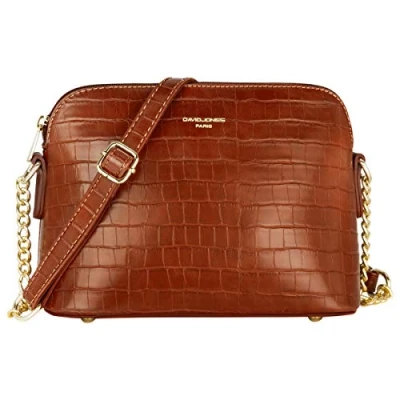 Abbildung von David Jones Damen Krokodil Umhängetasche Frau Kroko PU Leder Kleine Handtasche Kette Tasche Schultertasche Abendtasche Crossbody Bag Zip Reißverschluss Handy City Party Clutch Mode Braun