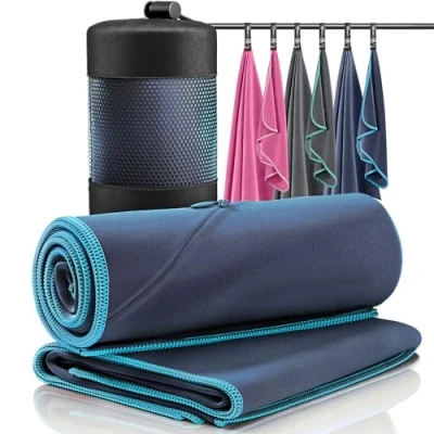 Abbildung von Mikrofaser Handtuch 2er Set: Schnelltrocknend, Kompakt, Leicht Microfaser Microfiber Towel groß klein: Camping Fitness Sport Badetuch Sporthandtuch Reisehandtuch Mikrofaserhandtuch Fitnesshandtuch