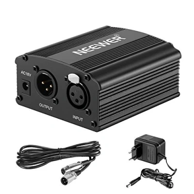 Abbildung von NEEWER 1 Kanal 48V Phantomspeisung mit Adapter, Bonus+XLR 3 Pin Mikrofonkabel für jedes Kondensatormikrofon Musikaufnahmegerät (8 Fuß)