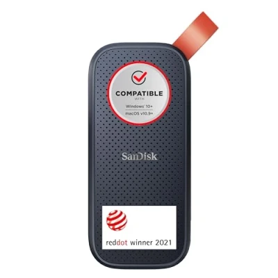 Abbildung von SanDisk Portable SSD 1 TB (externe Festplatte mit Technologie 2,5 Zoll, 800 MB/s Übertragungsraten, robustes Laufwerk, robuste Befestigungsschlaufe aus strapazierfähigem Gummi) grau