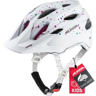 Abbildung von ALPINA CARAPAX JR. Leichter, Robuster &amp; Sicherer Fahrradhelm Mit Fliegennetz Optionalen LED Licht Für Kinder, white polka dots, 51 56 cm