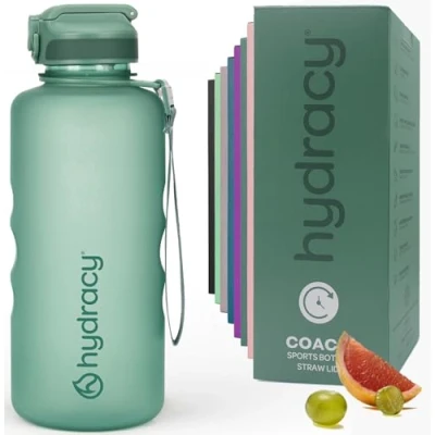 Abbildung von Hydracy Trinkflasche mit Strohhalm und Zeitmarkierung 2L Wasserflasche BPA freie Auslaufsichere Sportflasche Kondensationsfrei für Sport Outdoor