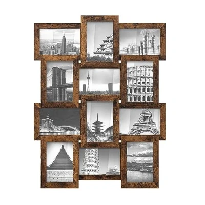Abbildung von SONGMICS Bilderrahmen Collage für mehrere Fotos, 12 Fotorahmen, Fotocollage, 10 x 15 cm Bilder, Wandcollage, Fotowand, Montage erforderlich, vintagebraun RPF026X01