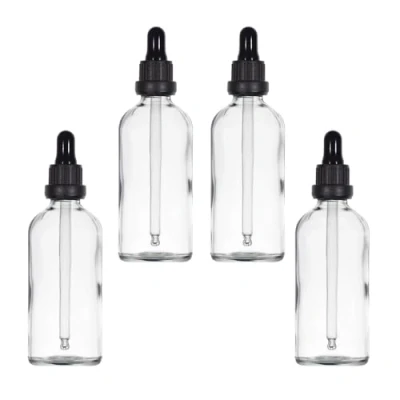 Abbildung von YIZHAO Pipettenflasche 100ml Klar, Apothekerflasche mit Pipette Glas, für Ätherisches Öl, Aromatherapie, Massage, Düfte, Labor, Kosmetik, Reisen 4 Pcs