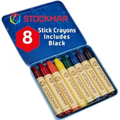 Abbildung von Stockmar FBA_31000 Wachsmalstifte (8 Stifte, wasserfest, papergewickelt, aus Bienenwachs, im Blechetui), 1 Pack, bunt