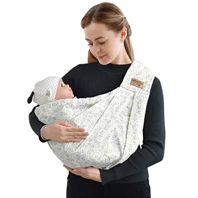 Abbildung von vrbabies Babytrage, Tragetuch Baby Fronttrage von Neugeborenen bis Kleinkindern, New Upgrade verstellbare Babytrage auf einer Schulter für Babys 0 24 monate zu 40 lbs (Kleine gelbe Blume)