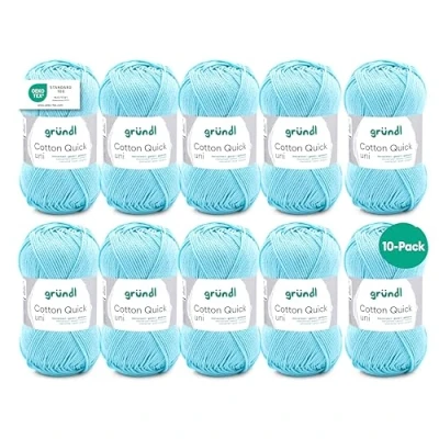 Abbildung von Gründl Cotton Quick Uni Strickgarn/Häkelgarn, 10 Knäuel à 50 g (farbenfrohes Garn aus 100% Baumwolle, OEKO TEX zertifiziert, g/125 m, Nadelstärke: 3 4, x g), Babyblau, 29x12x7 cm, 865 141