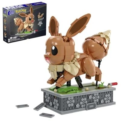 Abbildung von MEGA Pokémon Actionfigur Bauset, bewegliches Evoli mit 1381 Teilen, zum Laufen an der Kurbel drehen, Spielzeug für Sammler Zusammenbauen und Präsentieren, HTH71