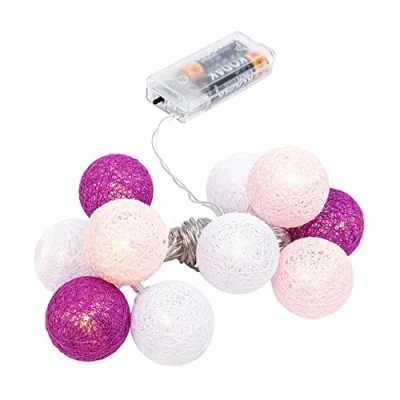 Abbildung von Ideen mit Herz Kugel Lichterkette 10 LEDs batteriebetrieben Baumwollkugeln in 3 Farben Ø35 mm je inkl. Timer (weiß, rosa, beere)