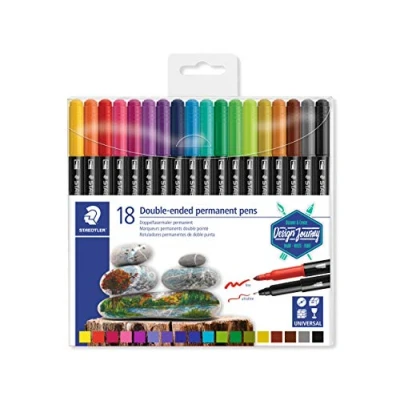Abbildung von STAEDTLER 3187 TB18 ST Doppelfasermaler permanent, feine und ultrafeine Spitze, für viele Oberflächen geeignet, Klarfaltetui mit 18 leuchtenden Farben