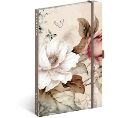 Abbildung von NOTIQUE Notizbuch Liniert mit Gummiband 13x21cm ca. A5, Designer Hardcover Notebook, Notizblock, Notizheft, Journal, Tagebuch für Erwachsene, Damen (Puderblumen)