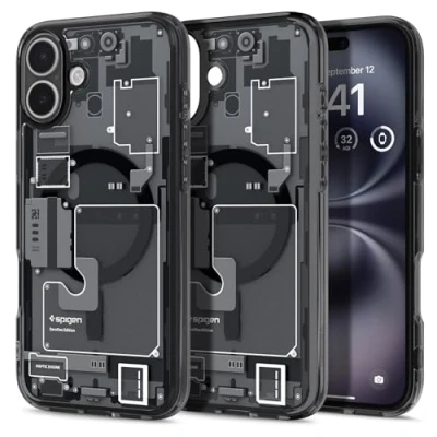 Abbildung von Spigen für iPhone 16 Hülle [Anti Yellowing] Ultra Hybrid MagFit Case Handyhülle Transparent Dünn Slim Kompatibel mit MagSafe Zero One
