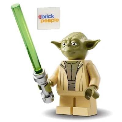 Abbildung von LEGO Star Wars Yoda Minifigur mit Lichtschwert und Gehstock