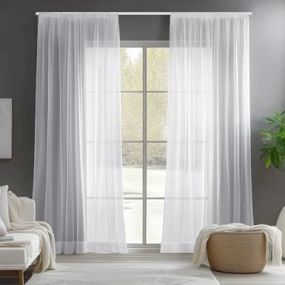 Abbildung von Deconovo Gardinen mit Kräuselband Transparent Vorhänge für Schiene Wohnzimmer Kinderzimmer, 183x140 cm(HöhexBreite), Weiß, 2er Set