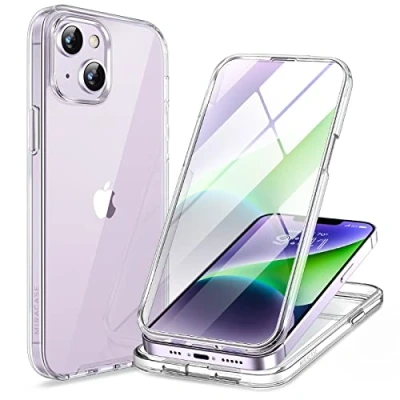 Abbildung von Miracase 360 Grad Hülle für iPhone 13/ 14 (6.1 Zoll), Ganzkörper Schutzhülle mit eingebauter Glas Displayschutzfolie, Stoßfeste Fullbody Handyhülle, Transparent