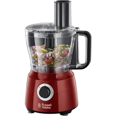 Abbildung von Russell Hobbs Küchenmaschine Multi [Standmixer/Mixer/Zerkleinerer/Schneider/Raspeler/Rührer] Food Processor Desire Rot (Mixen, Schneiden &amp; Raspeln etc., Spülmaschinengeeignetes Zubehör, 600W) 24730 56