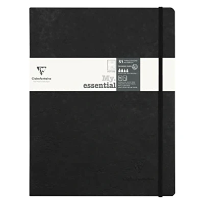 Abbildung von Clairefontaine 794431C Notizbuch My.Essential Age Bag, Format B5 (19x25 cm), mit Fadenbindung, 96 Blatt nummeriert, dot/punktkariert, Papier elfenbein 90g, Schwarz, 1 Stück