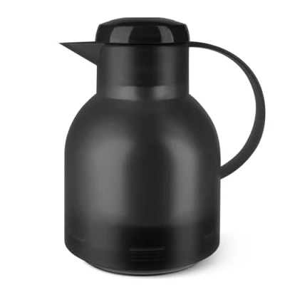 Abbildung von Emsa Samba Isolierkanne 504235 1 Liter Quick Press Verschluss 100% dicht 12h heiß, 24h kalt Schwarz Transluzent