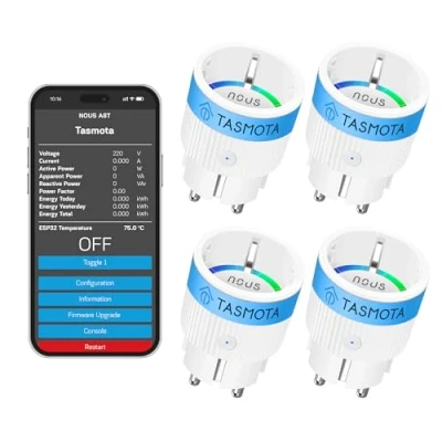 Abbildung von Tasmota Steckdose NOUS A8T, Kleinste Wlan ESP32 smart plug, 10A mini wifi steckdosen mit stromverbrauch stromzähler, zeitschaltuhr, Kompatibel Matter, Alexa, Google Home Assistant, MQTT, 2.4G
