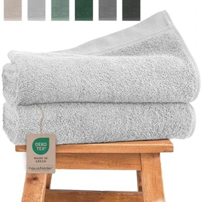 Abbildung von Hausfelder Duschtuch 70x140 Premium Badetuch 500g/m² 100% Baumwolle Duschhandtuch Handtücher Set, Ökotex Zertifiziert (70 x 140 cm Hellgrau)