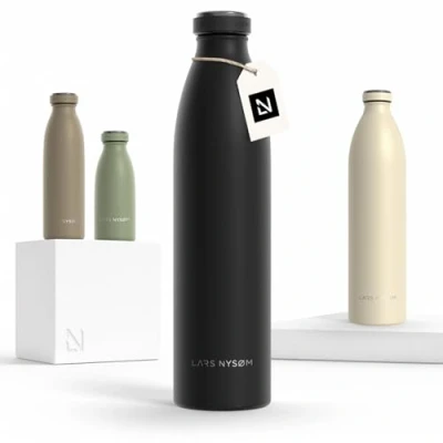 Abbildung von LARS NYSØM Edelstahl Trinkflasche 350ml, 500ml, 750ml, 1L, 1 5 liter Thermosflasche Kohlensäure geeignet Auslaufsichere Wasserflasche für Sport, Outdoor, Schule (Carbon Black, 1000ml)