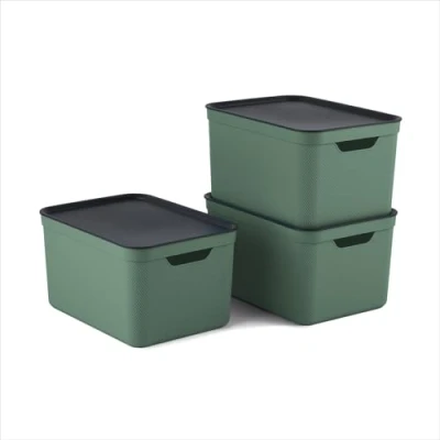 Abbildung von Jive Dekobox 3er Set Aufbewahrungsbox 16l mit Deckel, Kunststoff (PP recycelt), grün/anthrazit, 3x16l (37.5 x 27.8 29.8 cm)