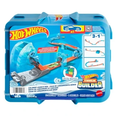 Abbildung von HOT WHEELS Track Builder Freier Fall Starterbox Wind und Schwerkraft Set, modulare Aufbewahrungsbox, Fallrampe, Flipper, für Kinder ab 4 Jahren, HNJ67