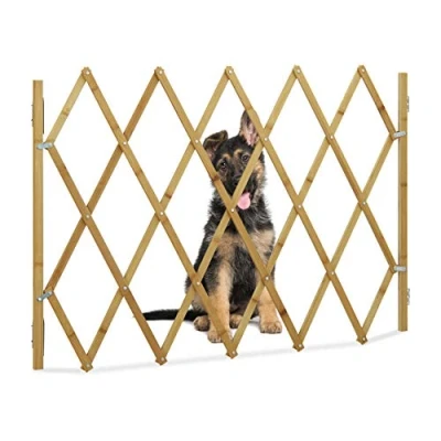 Abbildung von Relaxdays Hundeabsperrgitter, Schutzgitter für Tür &amp; Treppe, Scherengitter ausziehbar bis 116,5 cm, 82,5 cm hoch, Natur