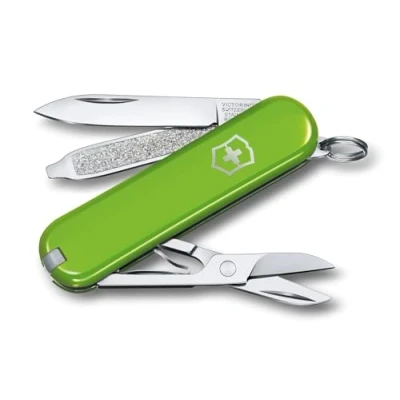 Abbildung von Victorinox Schweizer Taschenmesser, Klein, Classic SD, Multitool, Swiss Army Knife, Geschenk, 7 Funktionen, Klinge, Nagelfeile, Hellgrün