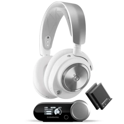 Abbildung von SteelSeries Arctis Nova Pro Wireless Multi System Gaming Headset Magnetische Neodym Treiber Active Noise Cancellation Infinity Power ClearCast Gen 2 Mic PC, PS5, Switch, Mobile Weiss