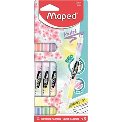 Abbildung von Maped Doppelseitiger Textmarker, Markierstift FLUO DUO PASTEL x3 Marker Pastelltöne, 734128