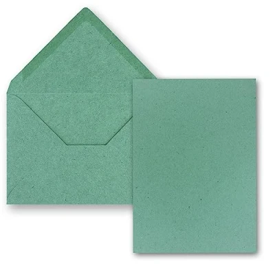 Abbildung von 25 Stück Karte mit Umschlag Set Einzel Karten Din A5 14,8 x 21 cm Kraftpapier Eukalyptus Umschlägen C5 15,7 22,5 Nassklebung