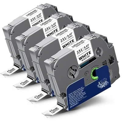 Abbildung von 4x Labelwell kompatibel Schriftband für Brother TZe 231 TZe231 TZ231 TZ 12mm 0.47 Laminated White Tape P Touch PT E110 D400 H105WB D210 H110 D600VP H107B H100LB Schwarz auf Weiß