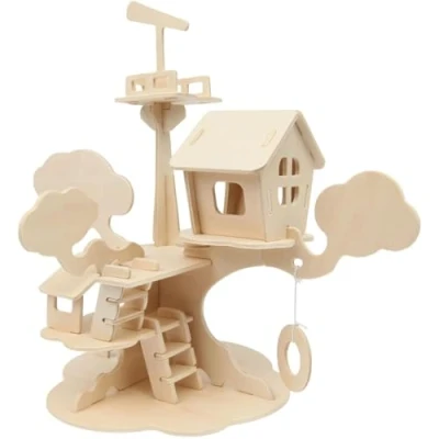 Abbildung von Marabu 317000000011 KiDS 3D Holzpuzzle Baumhaus, mit 37 Puzzleteilen aus FSC zertifiziertem Holz, ca. 28 x 26 cm groß, einfache Stecktechnik, zum individuellen Bemalen und Gestalten