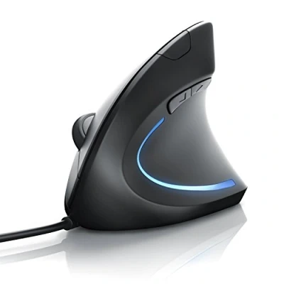 Abbildung von CSL optische Maus vertikale Ausführung ergonomisches Design Vorbeugung gegen Mausarm Tennisarm besonders armschonend 5 Tasten Schwarz