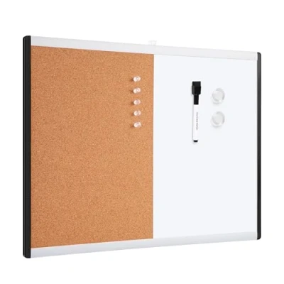 Abbildung von Amazon Basics Rechteckig Magnetisches Whiteboard, Doppel Pinnwand, Kunststoff / Aluminiumrahmen, trocken abwischbar, Weiß, Gelb, 43.2 x 58.4 cm, 1 Stück